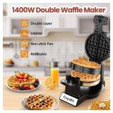 Cnydltt Double Waffle Maker, 1400W Rotating Belgian Waffle Iron with Nonstick Plates, 180Â° Flip, 8-Slice, Removable Drip Tray, Locking Lid & Cool Touch Handles, Stainless, Black - Retail: $60