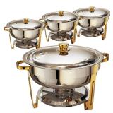 Frizoky Chafing Dishes for Buffet 4 Pack, 6QT Round Chafing Dish Buffet Set Stainless Steel Buffet Food Warmers Sets for Catering Events Parties Dinners with Complete Set,Gold and Silver - Retail: $15