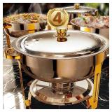 Frizoky Chafing Dishes for Buffet 4 Pack, 6QT Round Chafing Dish Buffet Set Stainless Steel Buffet Food Warmers Sets for Catering Events Parties Dinners with Complete Set,Gold and Silver - Retail: $15