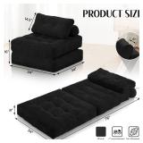 HABUTWAY Folding Sofa Bed, Convertible Sleeper Chair Bed w/Dual-Pillow & Handle, Foldable Floor Sofa Lounge w/Back Support for Living Room, Bedroom, Apartment, Office, Single, Black - Retail: $89