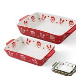 âYumiPLUS Set of 2 Ceramic Baking Dish Set, 8x5 inch & 10x6 inch Rectangular Casserole dish for Oven, Festive Lasagna Pan for Small Family, Christmas Gift Idea (Red) - Retail: $34