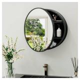 Royal Windsor 20 x 20 Round Medicine Cabinet with Mirror, Black Circle Medicine Cabinet for Bathroom with Metal Frame, Detachable Shelves, Shatterproof, Surface Mount Only - Retail: $120