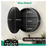 Royal Windsor 20 x 20 Round Medicine Cabinet with Mirror, Black Circle Medicine Cabinet for Bathroom with Metal Frame, Detachable Shelves, Shatterproof, Surface Mount Only - Retail: $120