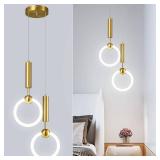 ADCTHOME Modern LED Pendant Light Fixtures, Simplicity Gold Pendant Lighting,Circular Hanging Chandelier for Kitchen Island Dining Room Bedroom Entryway Hallway(Gold-2-Light) - Retail: $130