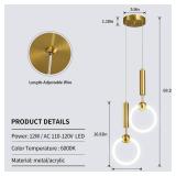 ADCTHOME Modern LED Pendant Light Fixtures, Simplicity Gold Pendant Lighting,Circular Hanging Chandelier for Kitchen Island Dining Room Bedroom Entryway Hallway(Gold-2-Light) - Retail: $130