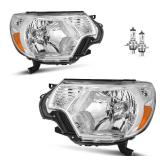 KarSpareHub Headlights Assembly for 2012-2015? Toyota Tacoma Headlamp Replacement Chrome Housing Amber Reflector Driver & Passenger Side - Retail: $116