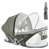 ISELECTOR Bedside Bassinet for Baby, Portable Baby Bassinet Travel Bed with Mosquito Net & Sunshade, Lightweight Foldable Baby Crib with Easy-Clean Fabric for Home & Outdoor - Retail: $56