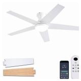 Ayaoty Ceiling Fans with Lights, 48 inch Low Profile Ceiling Fan with Light and Remote Control, Flush Mount, Reversible Motor, Dimmable, Noiseless, White Ceiling Fan for Bedroom, Indoor/Outdoor Use - 