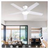 Ayaoty Ceiling Fans with Lights, 48 inch Low Profile Ceiling Fan with Light and Remote Control, Flush Mount, Reversible Motor, Dimmable, Noiseless, White Ceiling Fan for Bedroom, Indoor/Outdoor Use - 
