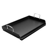 Uniflasy Nonstick Griddle for Gas Grill, Cast Iron Griddle for Outdoor Gas & Charcoal Grills, 25\" x16\" Nonstick Coating FlatTop Insert Cooking Pan for Weber Charbroil Camp Chef Grill - Retail: $119
