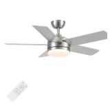 YUHAO 44 Inch Brushed Nickel Ceiling Fan with Light and Remote Control.Noiseless,Dimmable,3CCT,6 Speeds Reversible, DC Ceiling Fans for Indoor or Covered Outdoor - Retail: $85