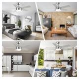 YUHAO 44 Inch Brushed Nickel Ceiling Fan with Light and Remote Control.Noiseless,Dimmable,3CCT,6 Speeds Reversible, DC Ceiling Fans for Indoor or Covered Outdoor - Retail: $85
