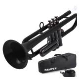 PAMPET Professional Plastic Bb Trumpet Standard Trumpet Set for Student Beginner With 7C Mouthpiece and 3C Mouthpiece, Bb Trumpet Instrument, Black, - Retail: $73