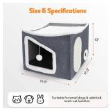 Tovve Heated Cat House for Indoor, Large Cat Bed with Heating Pad, Adjustable Temperature & Timing, with Fluffy Ball Hanging and Scratch Pad, Foldable Pet Hideaway for Small Medium and Large Catsï¼�