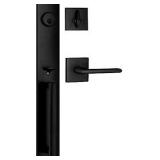 Berlin Modisch Full Escutcheon HandleSet Front Door Entry Handle and Deadbolt Lock Set Slim Square Single Cylinder Deadbolt and Lever Heavy Duty â Iron Black Finish (B083LF8PJS) - Retail: $166