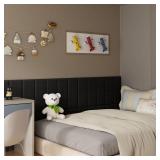 Greymond Upholstered Wall Mounted Headboard, Acoustic Panel, Peel and Stick Wall Padding, Black Dorm Towel Fabric, 4-Pack - Retail: $50