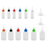 MYYZMY 12 Pcs Precision Tip Applicator Bottles, 1 Ounce Translucent Glue Bottles, with 2 Mini Funnel for Paper Quilling DIY Craft, Multicolor Lids - Retail: $2,534