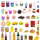 50 Pcs Miniature Food Drink Bottles Soda Pop Cans Pretend Play Kitchen Game Party Accessories Toys Hamburg Cake Ice Cream for 1/12 Doll House (25Food+25Drink) - Retail: $10