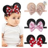 choicbaby 3 PCS Mouse Ears Sequin Bow Nylon Hairband Baby Headbands Soft Hairbands - Retail: $10