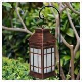 18\" Glass Solar Lanterns Outdoor Waterproof, Large Solar Flickering Flame Lantern, Outdoor Lantern Decorative Metal Garden Light for Patio Garden Backyard Outside Tabletop Decor Birthday Gift Grandma
