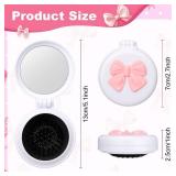 Yiyiring 12 Pcs White Coquette Bow Mini Hair Brushes Folding Mirror Coquette Detangler Brush Bulk Round Compact Massage Scalp Comb for Purse Women Travel Team Gifts Trendy Stuff Party Favors - Retail: