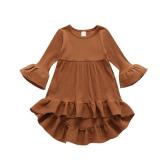 YOUNGER TREE Toddler Baby Girls Spring Clothing Solid Color Cotton Pit Irregular Skirt Winter Dress Long Sleeve Skirt Outfits (Caramel, 5-6T) - Retail: $18