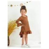 YOUNGER TREE Toddler Baby Girls Spring Clothing Solid Color Cotton Pit Irregular Skirt Winter Dress Long Sleeve Skirt Outfits (Caramel, 5-6T) - Retail: $18