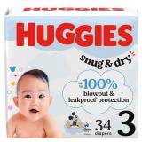 Huggies Size 3 Diapers, Snug & Dry Baby Diapers, Size 3 (16-28 lbs), 34 Count, Packaging May Vary - Retail: $10