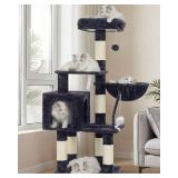 Heybly Cat Tree with Toy, Cat Tower Condo for Indoor Cats, Cat House with Padded Plush Perch, Cozy Hammock and Sisal Scratching Posts, Smoky Gray HCT004SG - Retail: $40