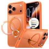 TORRAS Q3 Spin for iPhone 17 Pro Max Case with 360 Magnetic Stand, Wireless Charging Compatible, Hard PC Case for 17 Pro Max Phone Case with Stand, Translucent Cosmic Orange - Retail: $43