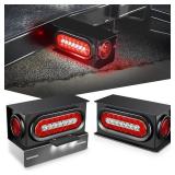 Nilight 2 PCS Steel Trailer Light Boxes Housing Kit 3LED License Plate Lights 6 Inches Oval Red White Trailight 2 Inch Round Side Marker Lamp Grommet Plugs for Truck Tractor Car - Retail: $39