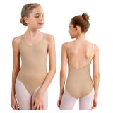 MOLLDAN Women and Girls Nude Leotard Seamless Camisole Undergarment with Adjustable Clear Straps(8A13) - Retail: $19