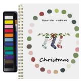 Beginner Watercolor Painting Kit Watercolor Workbook Coloring Book 12 Colors Paint Set with Brush,Easy Nature Scenes Beginner Friendly Watercolor Paint Set Gift for Adults Teens. (Christmas) - Retail: