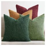 MIULEE Christmas Pack of 4 Couch Throw Pillow Covers 18x18 Inch Christmas Dark Green Soft Decorative Chenille Pillow Covers Farmhouse Accent Cushion Cover for Boho Home Decor Sofa Bedroom Living Room 