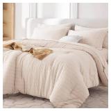Not in Original Packaging MUXHOMO 7 Pieces Queen Comforter Set, Seersucker Bed in a Bag Queen Size, All Season Luxury Bedding Set with Comforter, Flat Sheet, Fitted Sheet, Pillowcases & Shams, Beige -