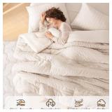Not in Original Packaging MUXHOMO 7 Pieces Queen Comforter Set, Seersucker Bed in a Bag Queen Size, All Season Luxury Bedding Set with Comforter, Flat Sheet, Fitted Sheet, Pillowcases & Shams, Beige -