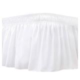 Biscaynebay Wrap Around Bed Skirts for Full & Full XL Beds 16\" Drop, White Adjustable Elastic Dust Ruffles Easy Fit Wrinkle & Fade Resistant Silky Luxurious Fabric Solid Machine Washable - Retail: $1