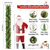 Christmas Garland, 9ft Pre-Lit Christmas Garland with Lights, Battery Operated with Pine Cones & Red Berries, Artificial Christmas Greenery for Mantle, Staircase, Doorway, Indoor Outdoor Decorations -