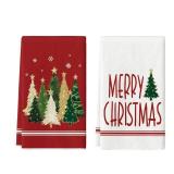 Artoid Mode Red Xmas Tree Merry Christmas Kitchen Towels Dish Towels, 18x26 Inch Farmhouse Star Snowflakes Decoration Cleaning Set of 2 - Retail: $14