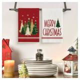 Artoid Mode Red Xmas Tree Merry Christmas Kitchen Towels Dish Towels, 18x26 Inch Farmhouse Star Snowflakes Decoration Cleaning Set of 2 - Retail: $14