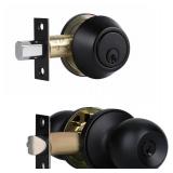 Front Door Lock Set Exterior Door Lock Set with Deadbolt, Single Cylinder Deadbolt Lock and Door Knob Set, Keyed Alike,Matte Black Door Knob and Deadbolt Set(1Pack Set) - Retail: $19