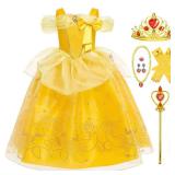 Luzlen Princess Costume for Girls Kids Belle Dress Halloween Cosplay Party Outfit Toddler Princess Dress Up, 7-8 Years(Label 150) - Retail: $24