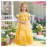 Luzlen Princess Costume for Girls Kids Belle Dress Halloween Cosplay Party Outfit Toddler Princess Dress Up, 7-8 Years(Label 150) - Retail: $24