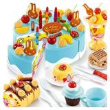 MAY OR IS MISSING PIECES HenMerry DIY Cutting Cake Set - Kids Play Kitchen Food Pretend Play Toy - Best for Girls Birthday Party Gift (75PCS Blue) - Retail: $22