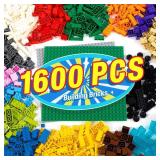 MANNIDOO 1600 Pieces Building Bricks, Building Bulk Block with 2 Packs 24x24 Studs Sticky Plate and 46PCS Wheel Accessory - Compatible with All Major Bricks, Gfits for Kid - 18 Shape/16 Colo - Retail: