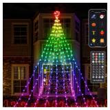 16.4FT Smart RGB Christmas Waterfall Lights with Star, APP & Remote Control, DIY Custom Light Show & Music Sync, Timer, 245 LEDs Color Changing Outdoor Decor for Xmas, Yard, Party - Retail: $40