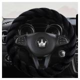 HighnessHwoo Luxury Fluffy Winter Car Steering Wheel Cover for Women Soft Warm Plush Cute Auto Accessories for Vehicle, Sedan, Universal, Fuzzy, Anti Slip, Black, Standard Size, 14.75-15.15\" - Retail