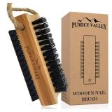 Wooden Cleaning Finger Nail Brush with Nylon Charcoal Bristles & Hanging Rope - Double-Sided Fingernail Brush for Scrubbing Fingernails and Toes (Beechwood) - Retail: $10