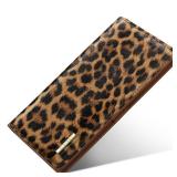 Simikol Ultra Slim Womens Wallet Minimalist Thin Long Leather Bifold Wallet RFID Blocking Card Holder Organizer with Zipper Coin Pocket Ladies Girls Gift Purse, Leopard - Retail: $12