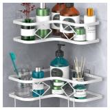 Kadolina Large Corner Shower Caddy Shelf, 2 Pack Adhesive Bathroom Shower Organizer Shelves, No Drilling Rustproof Wall Mounted Shower Storage Basket Shampoo Holder Organizer (White) - Retail: $19